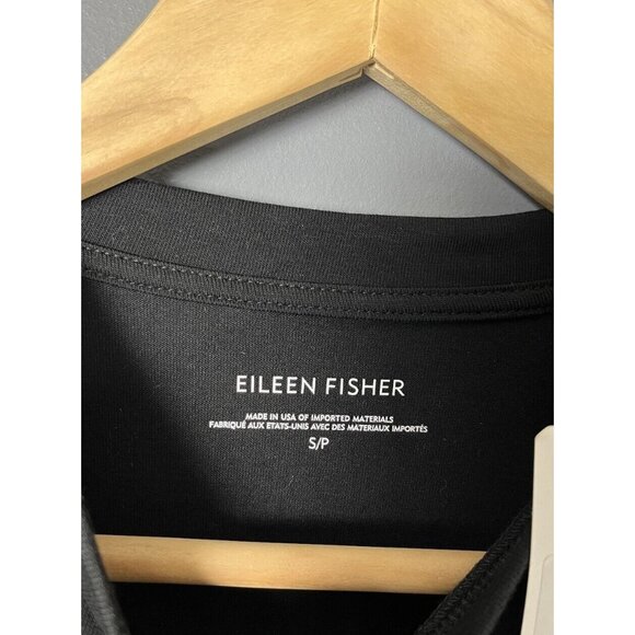 NWT EILEEN FISHER Womens S Solid Black High Crew Neck Boxy Fit Top Shirt - Picture 5 of 6